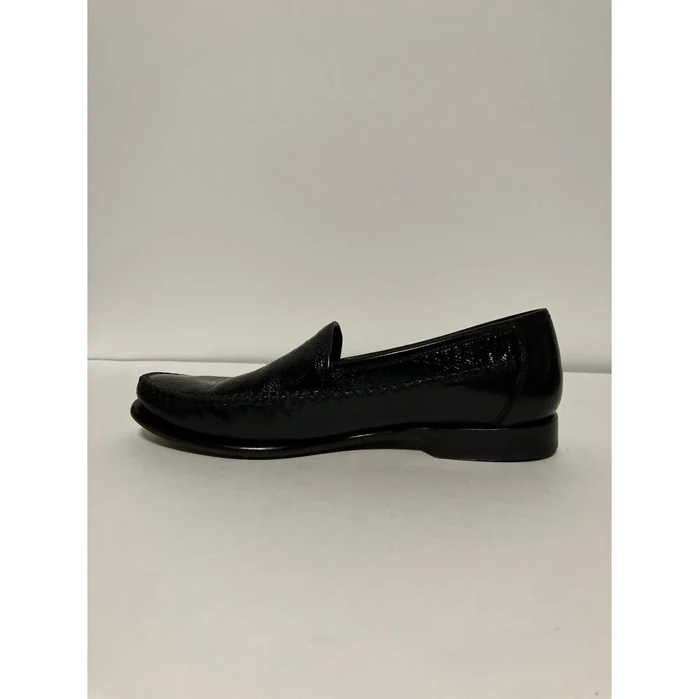 Johnston & Murphy Mens Ostrich Embossed Loafers 9.5M Black Leather Dress Shoes